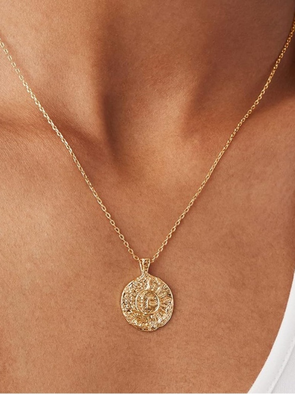 14K Gold Plated Sun Moon Medallion Byzantine Coin Baroque Pendant Necklace